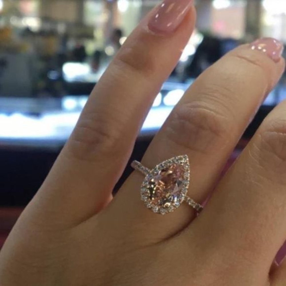 NEW 18K ROSE GOLD DIAMOND HALO TEARDROP RING - Picture 2 of 4